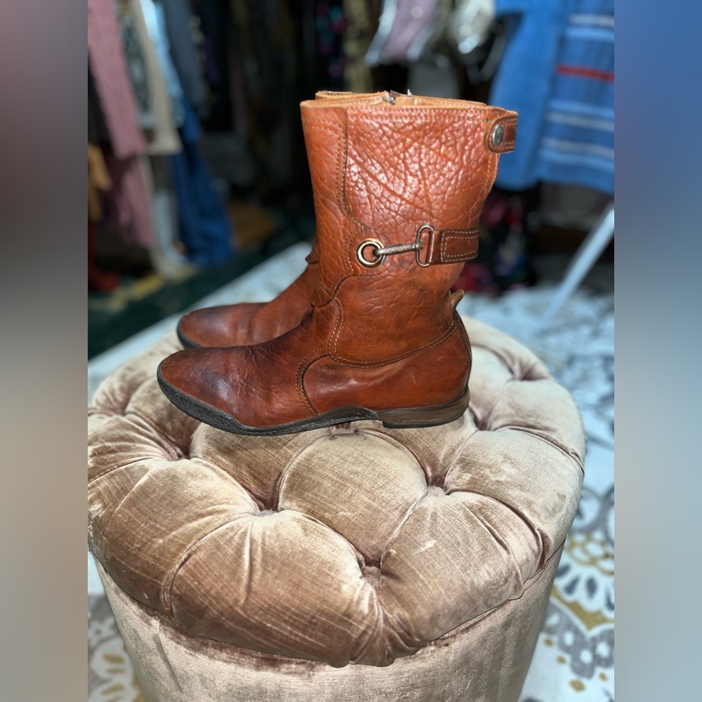 Brown leather boots